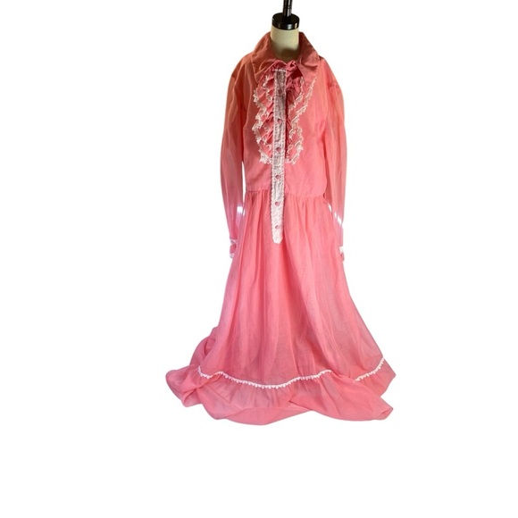 Vintage Pink Ruffle Prairie Dress – Barbiecore, Cottagecore, Romantic. Coco - Picture 4 of 8